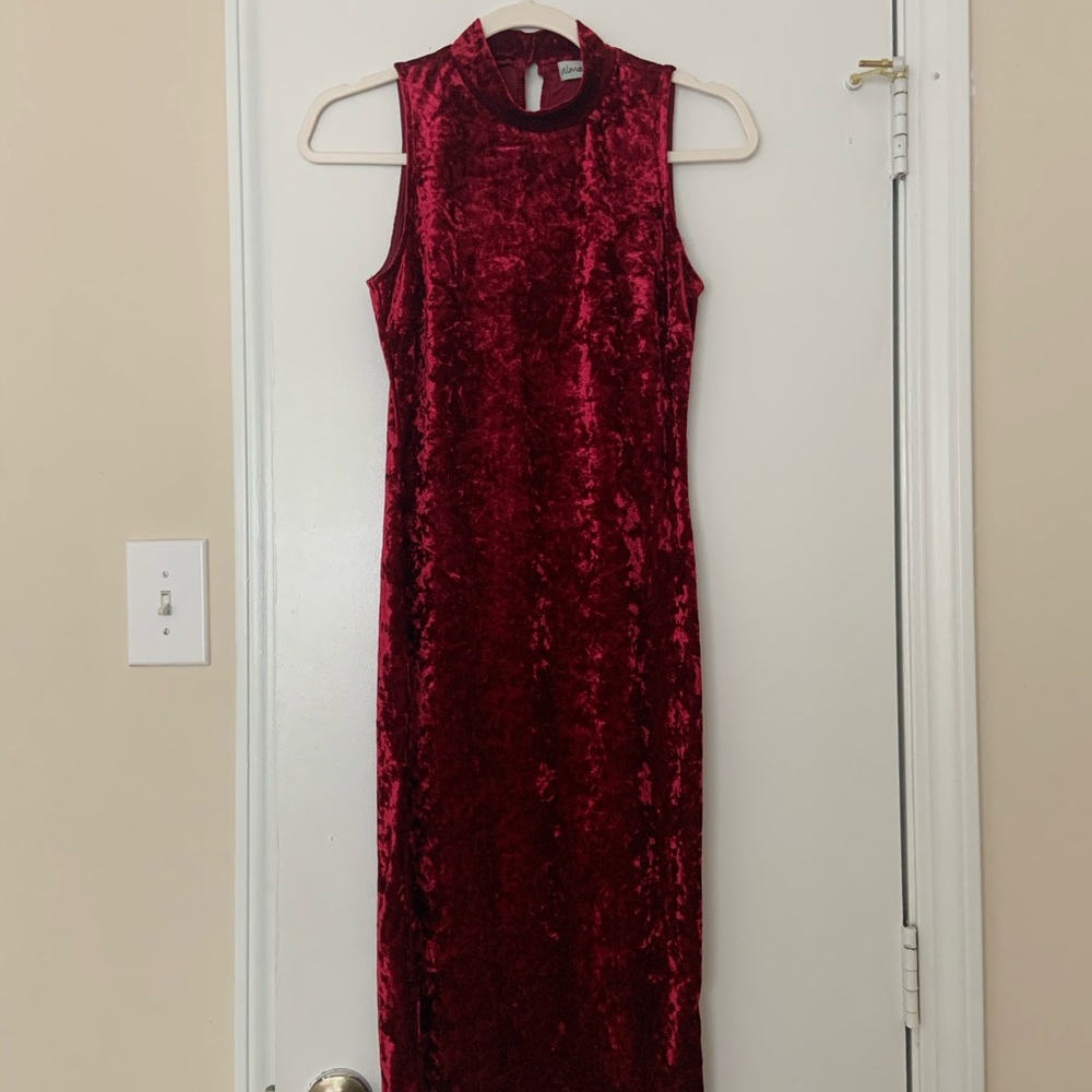 Burgundy Velour Sleeveless Dress